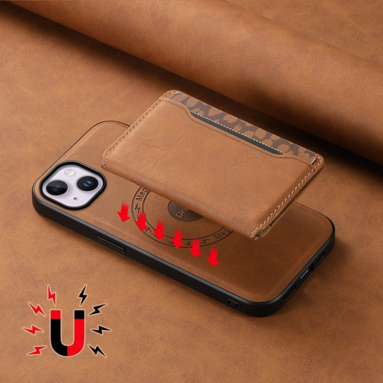 For iPhone 14 Plus Denior D13 Retro Texture Leather MagSafe Card Bag Phone Case