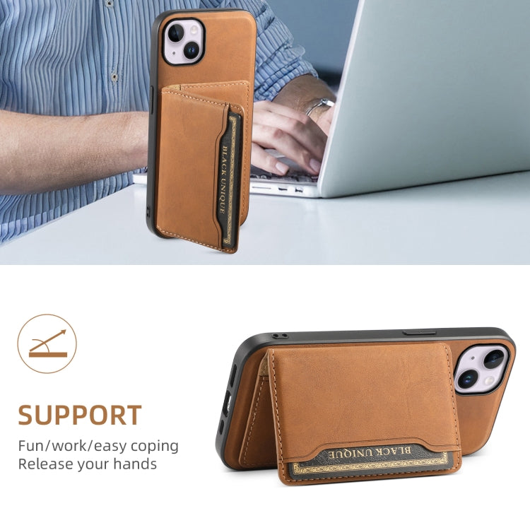 For iPhone 14 Plus Denior D13 Retro Texture Leather MagSafe Card Bag Phone Case