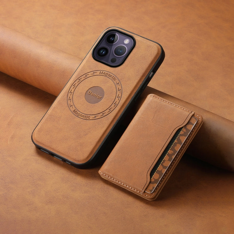 For iPhone 14 Pro Max Denior D13 Retro Texture Leather MagSafe Card Bag Phone Case
