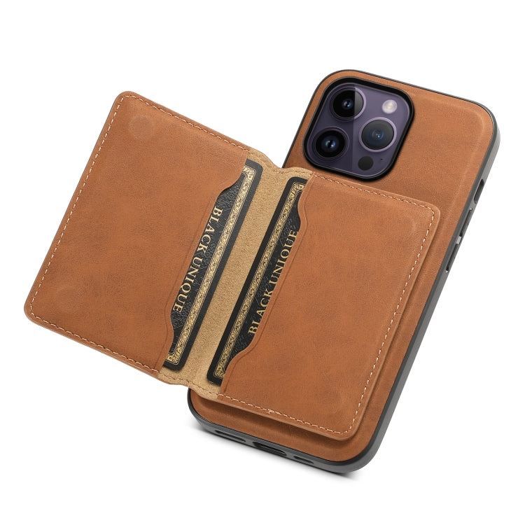 For iPhone 14 Pro Max Denior D13 Retro Texture Leather MagSafe Card Bag Phone Case