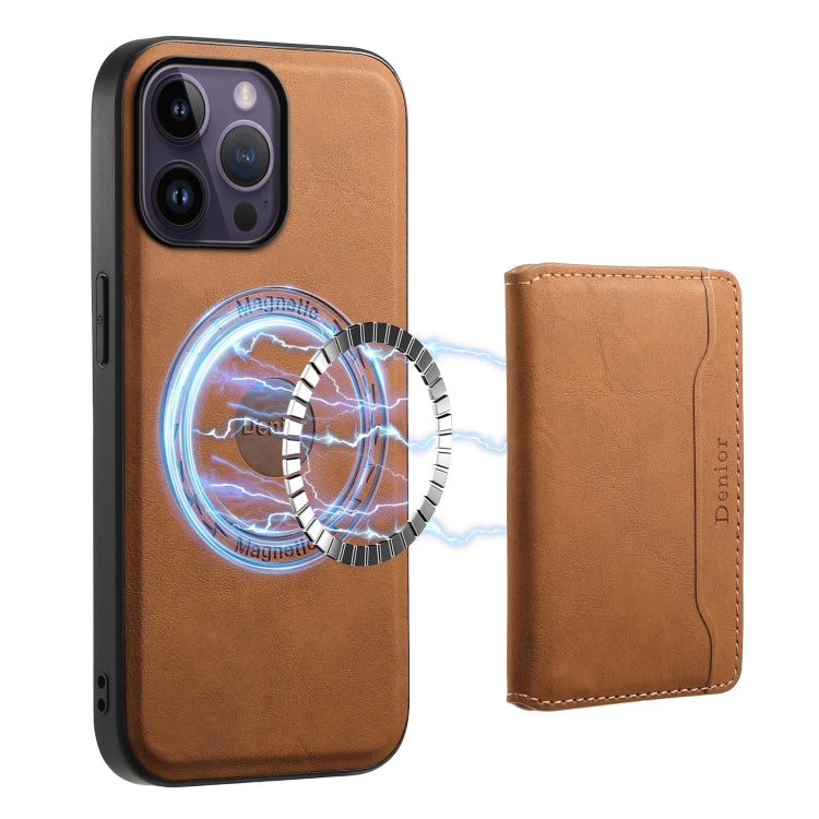 For iPhone 14 Pro Max Denior D13 Retro Texture Leather MagSafe Card Bag Phone Case