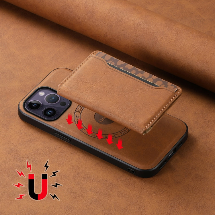 For iPhone 14 Pro Max Denior D13 Retro Texture Leather MagSafe Card Bag Phone Case
