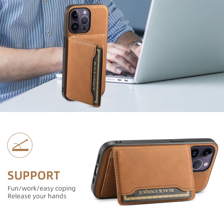 For iPhone 14 Pro Max Denior D13 Retro Texture Leather MagSafe Card Bag Phone Case