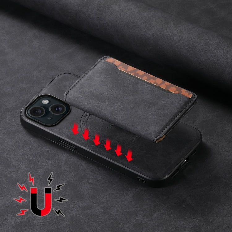 For iPhone 15 Denior D13 Retro Texture Leather MagSafe Card Bag Phone Case