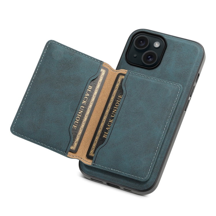 For iPhone 15 Denior D13 Retro Texture Leather MagSafe Card Bag Phone Case