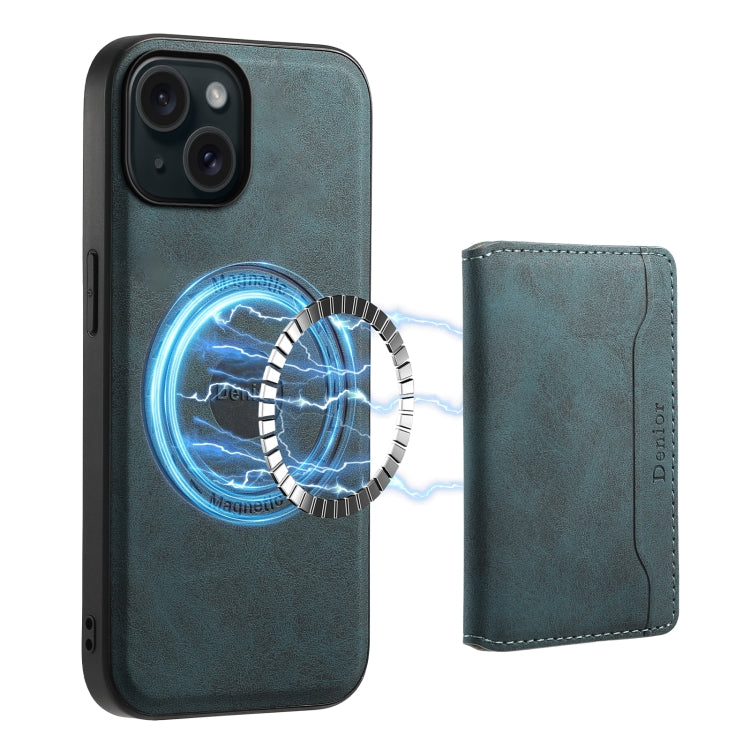 For iPhone 15 Denior D13 Retro Texture Leather MagSafe Card Bag Phone Case