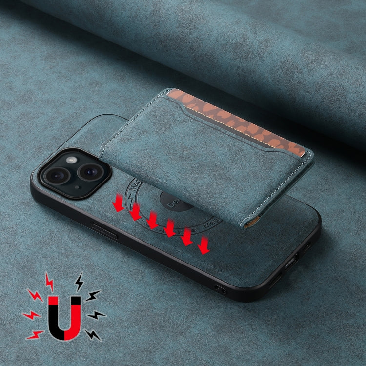 For iPhone 15 Denior D13 Retro Texture Leather MagSafe Card Bag Phone Case