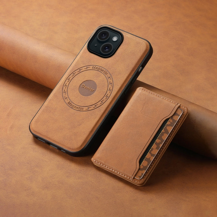 For iPhone 15 Denior D13 Retro Texture Leather MagSafe Card Bag Phone Case