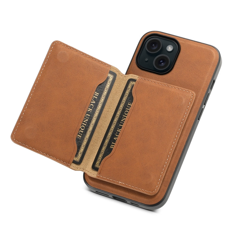 For iPhone 15 Denior D13 Retro Texture Leather MagSafe Card Bag Phone Case