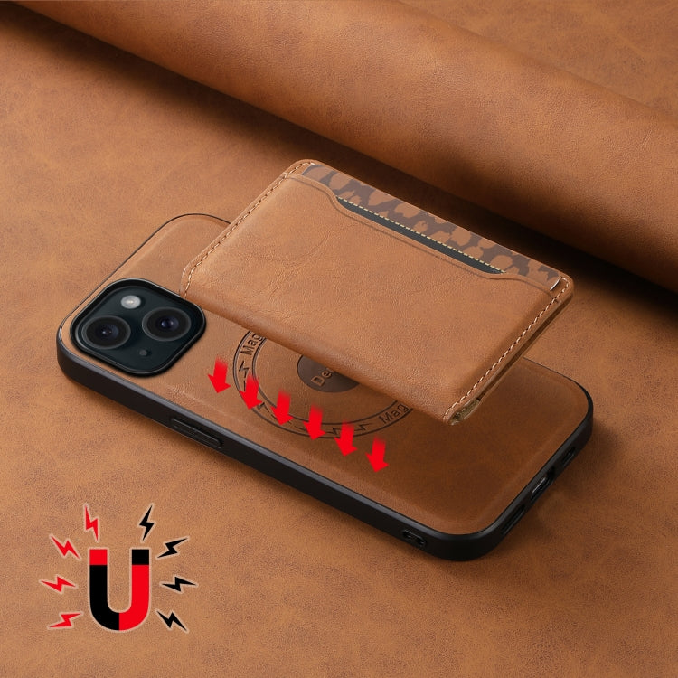 For iPhone 15 Denior D13 Retro Texture Leather MagSafe Card Bag Phone Case