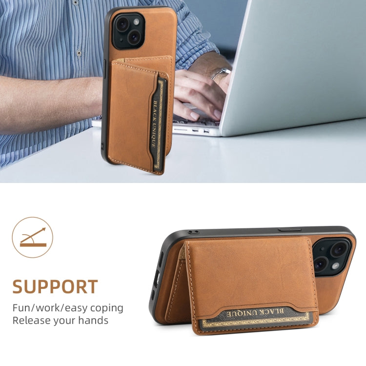 For iPhone 15 Denior D13 Retro Texture Leather MagSafe Card Bag Phone Case