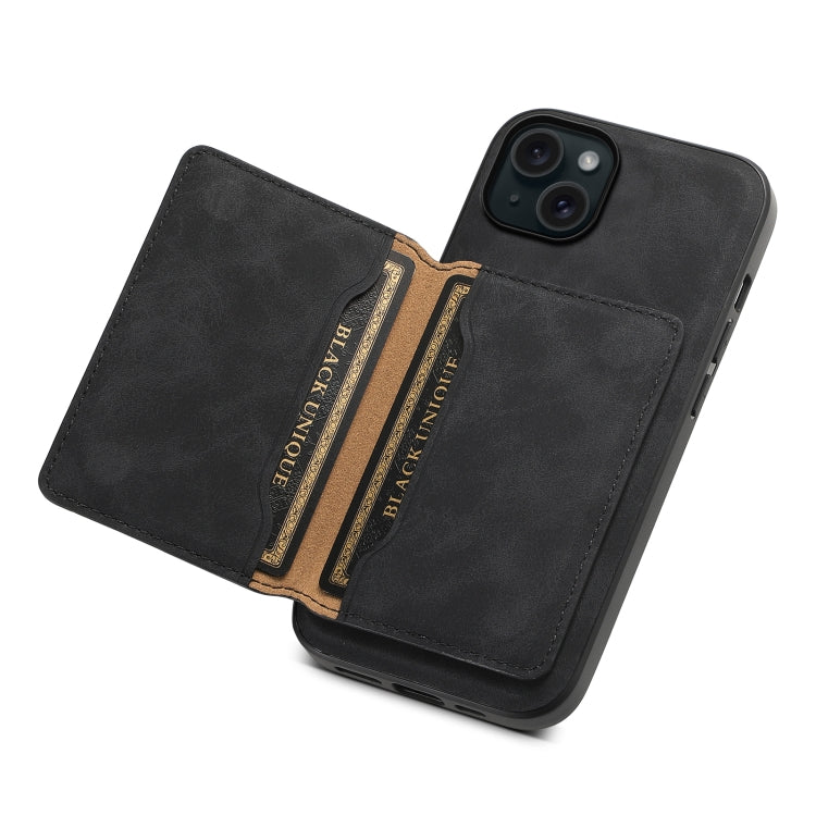 For iPhone 15 Plus Denior D13 Retro Texture Leather MagSafe Card Bag Phone Case