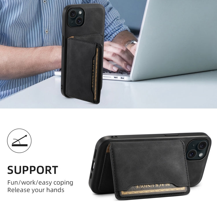 For iPhone 15 Plus Denior D13 Retro Texture Leather MagSafe Card Bag Phone Case