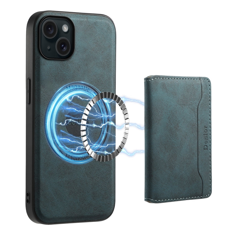 For iPhone 15 Plus Denior D13 Retro Texture Leather MagSafe Card Bag Phone Case