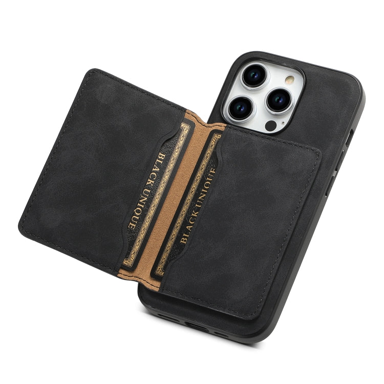 For iPhone 15 Pro Denior D13 Retro Texture Leather MagSafe Card Bag Phone Case