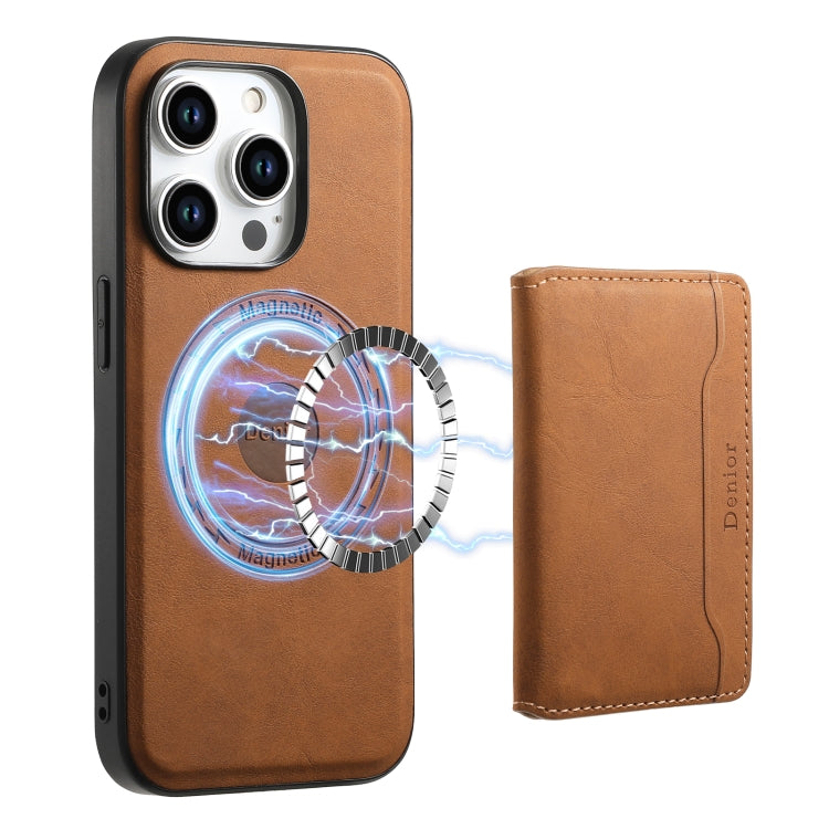 For iPhone 15 Pro Denior D13 Retro Texture Leather MagSafe Card Bag Phone Case