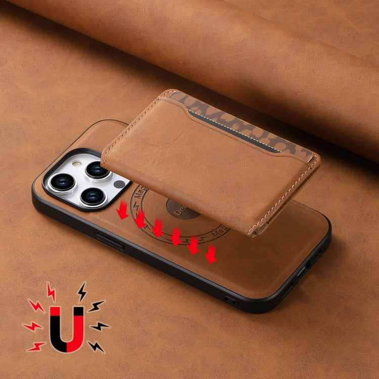 For iPhone 15 Pro Denior D13 Retro Texture Leather MagSafe Card Bag Phone Case