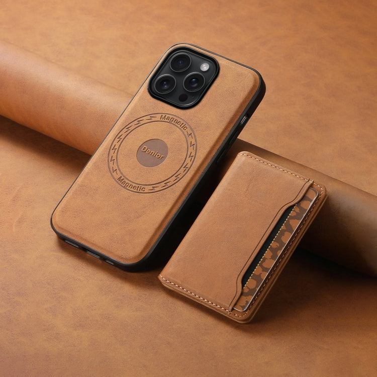 For iPhone 15 Pro Max Denior D13 Retro Texture Leather MagSafe Card Bag Phone Case