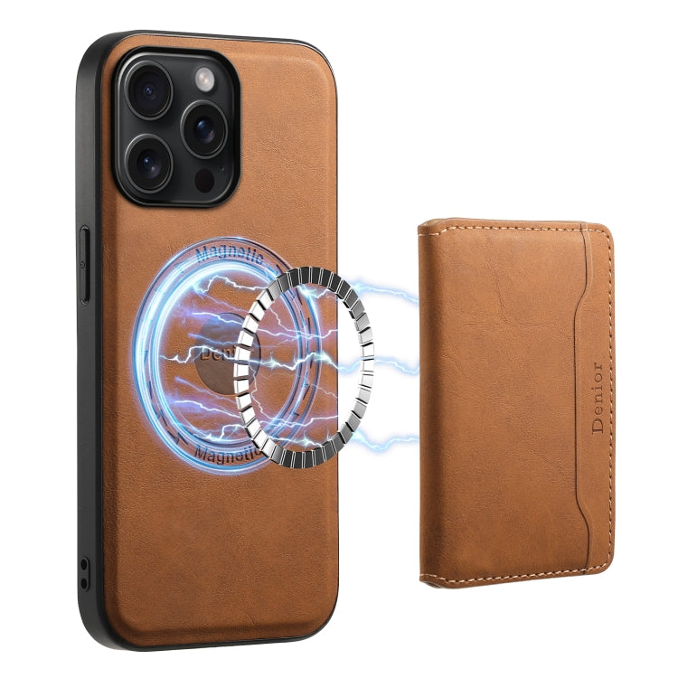 For iPhone 15 Pro Max Denior D13 Retro Texture Leather MagSafe Card Bag Phone Case