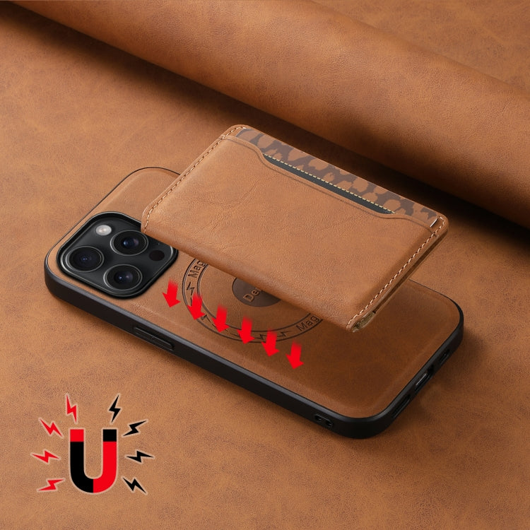 For iPhone 15 Pro Max Denior D13 Retro Texture Leather MagSafe Card Bag Phone Case