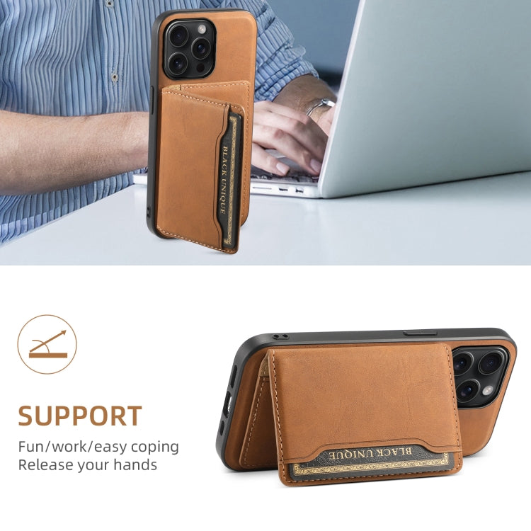 For iPhone 15 Pro Max Denior D13 Retro Texture Leather MagSafe Card Bag Phone Case