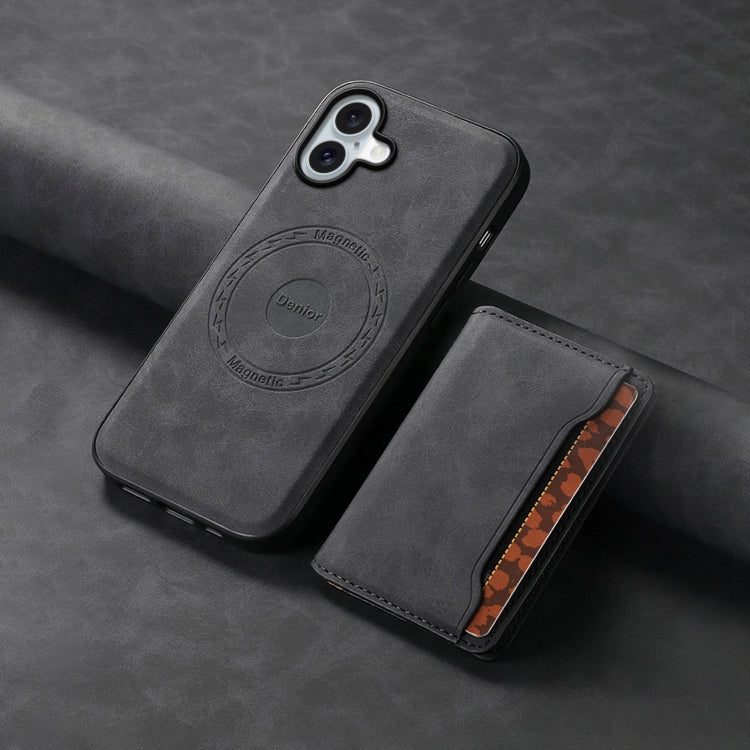 For iPhone 16 Denior D13 Retro Texture Leather MagSafe Card Bag Phone Case