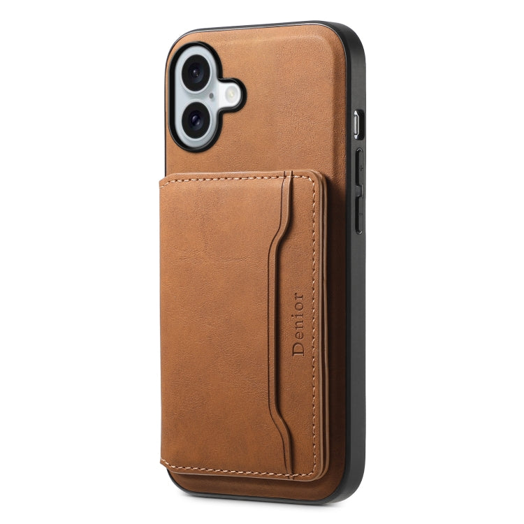 For iPhone 16 Denior D13 Retro Texture Leather MagSafe Card Bag Phone Case