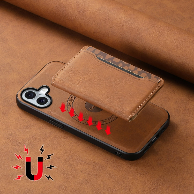 For iPhone 16 Denior D13 Retro Texture Leather MagSafe Card Bag Phone Case