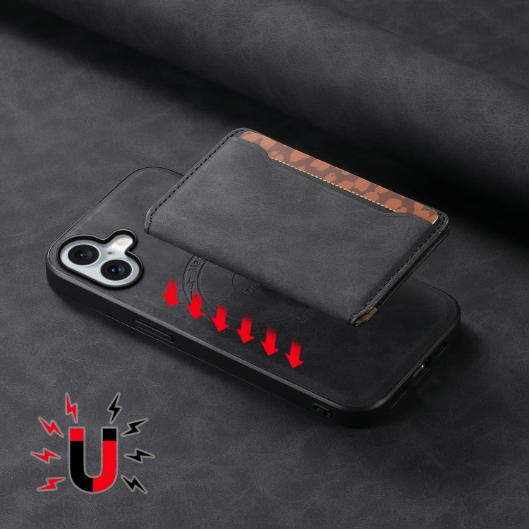For iPhone 16 Plus Denior D13 Retro Texture Leather MagSafe Card Bag Phone Case