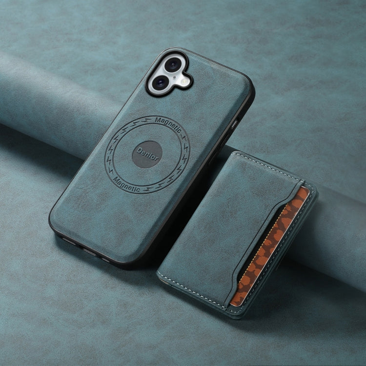 For iPhone 16 Plus Denior D13 Retro Texture Leather MagSafe Card Bag Phone Case