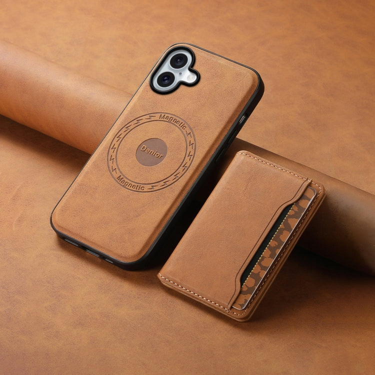 For iPhone 16 Plus Denior D13 Retro Texture Leather MagSafe Card Bag Phone Case