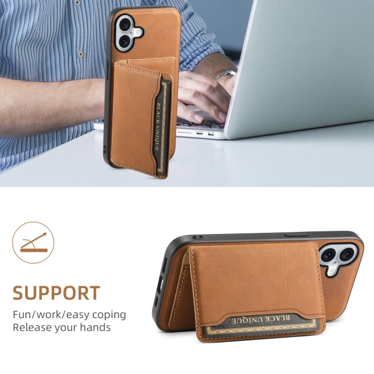 For iPhone 16 Plus Denior D13 Retro Texture Leather MagSafe Card Bag Phone Case
