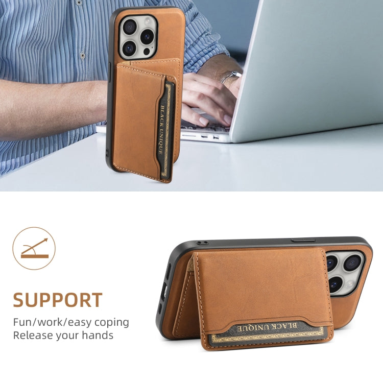 For iPhone 16 Pro Max Denior D13 Retro Texture Leather MagSafe Card Bag Phone Case