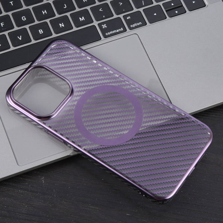 For iPhone 15 Pro Max 6D Plated Carbon Fiber Clear Magsafe PC Phone Case