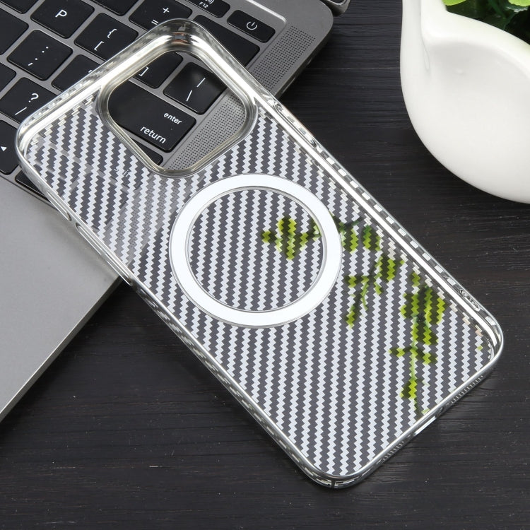 For iPhone 15 Pro 6D Plated Carbon Fiber Clear Magsafe PC Phone Case