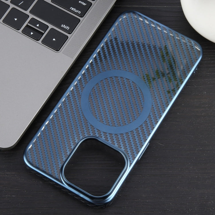 For iPhone 15 Pro 6D Plated Carbon Fiber Clear Magsafe PC Phone Case