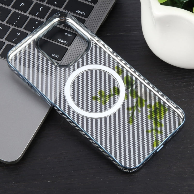 For iPhone 15 Plus 6D Plated Carbon Fiber Clear Magsafe PC Phone Case