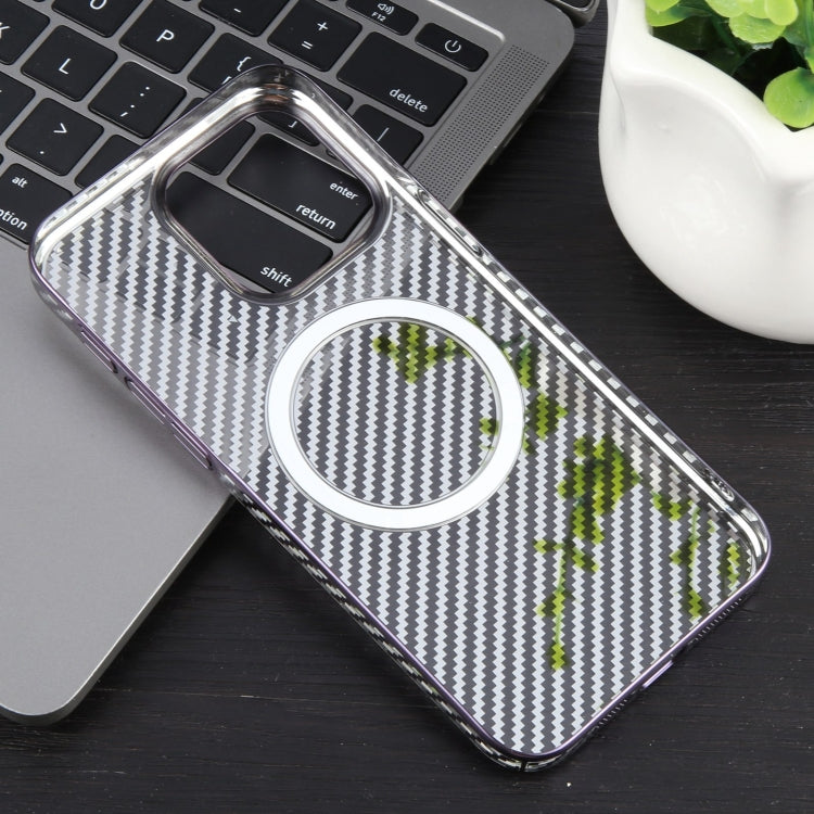 For iPhone 14 Pro 6D Plated Carbon Fiber Clear Magsafe PC Phone Case