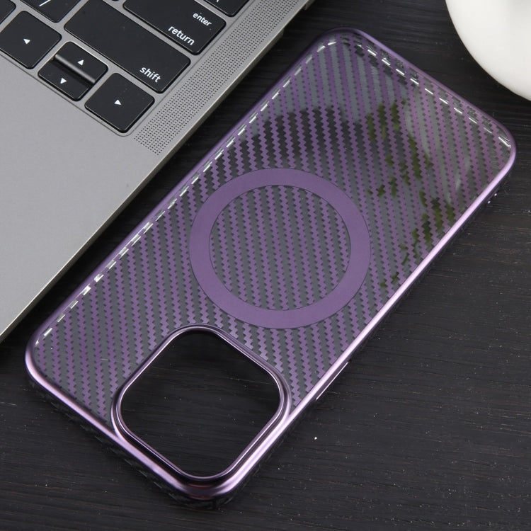 For iPhone 14 Pro 6D Plated Carbon Fiber Clear Magsafe PC Phone Case