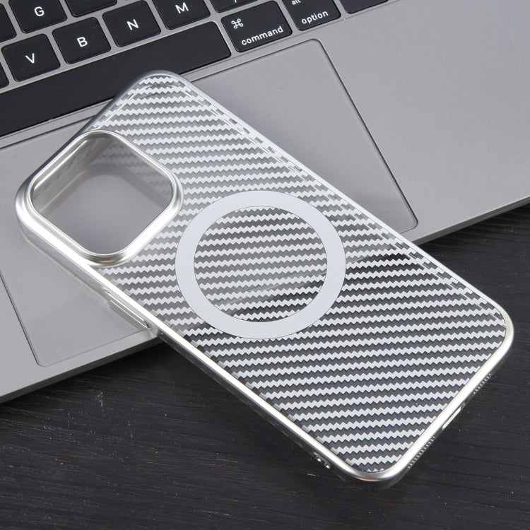 For iPhone 14 Pro Max 6D Plated Carbon Fiber Clear Magsafe PC Phone Case
