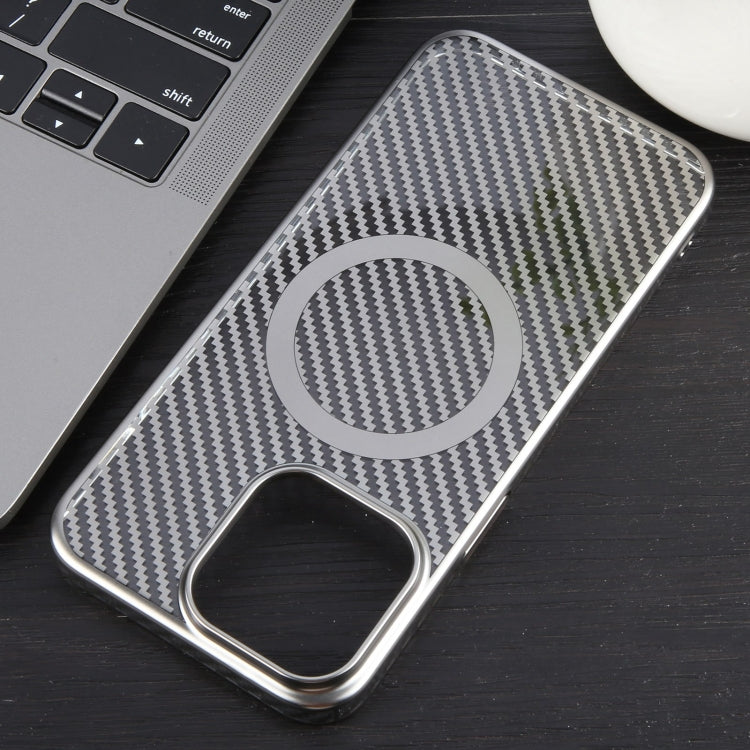 For iPhone 14 Pro Max 6D Plated Carbon Fiber Clear Magsafe PC Phone Case