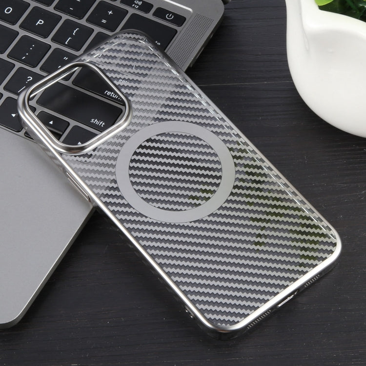 For iPhone 13 Pro Max 6D Plated Carbon Fiber Clear Magsafe PC Phone Case