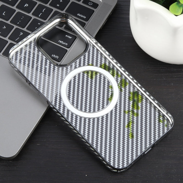 For iPhone 13 Pro 6D Plated Carbon Fiber Clear Magsafe PC Phone Case