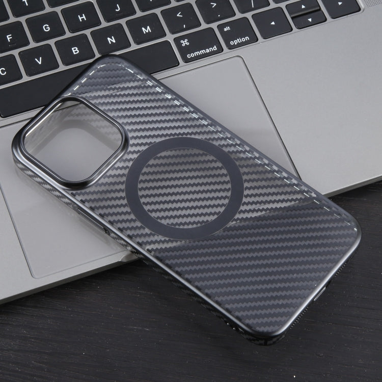 For iPhone 13 Pro 6D Plated Carbon Fiber Clear Magsafe PC Phone Case