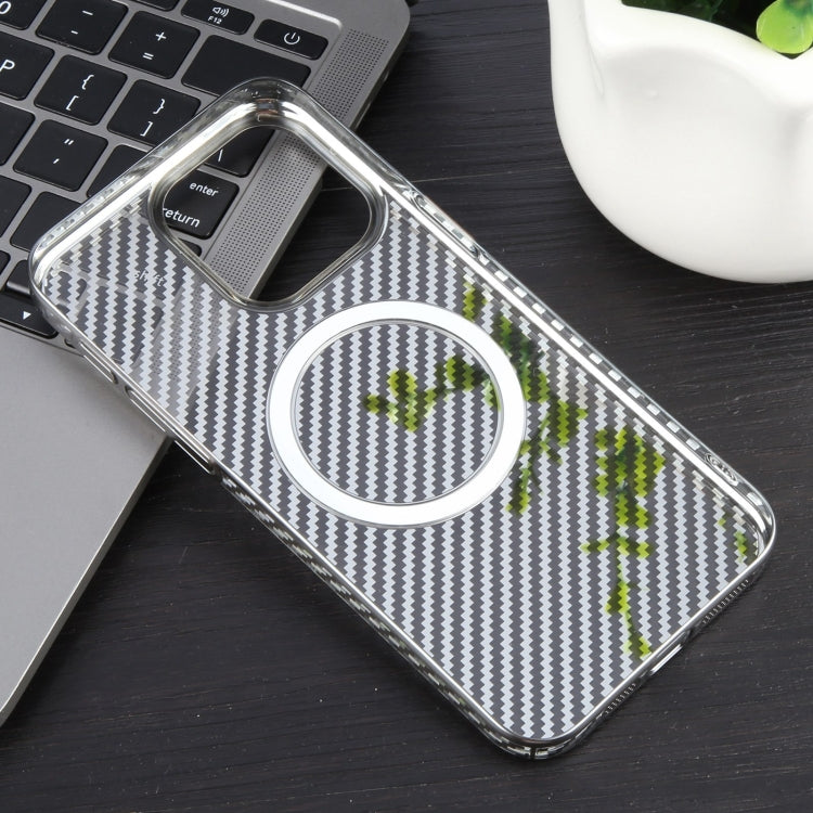 For iPhone 13 6D Plated Carbon Fiber Clear Magsafe PC Phone Case