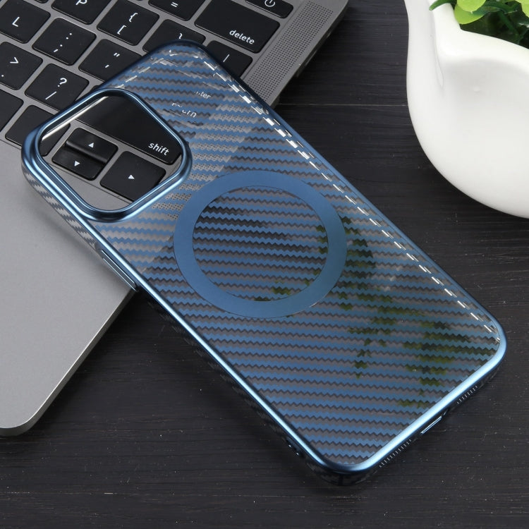 For iPhone 13 6D Plated Carbon Fiber Clear Magsafe PC Phone Case