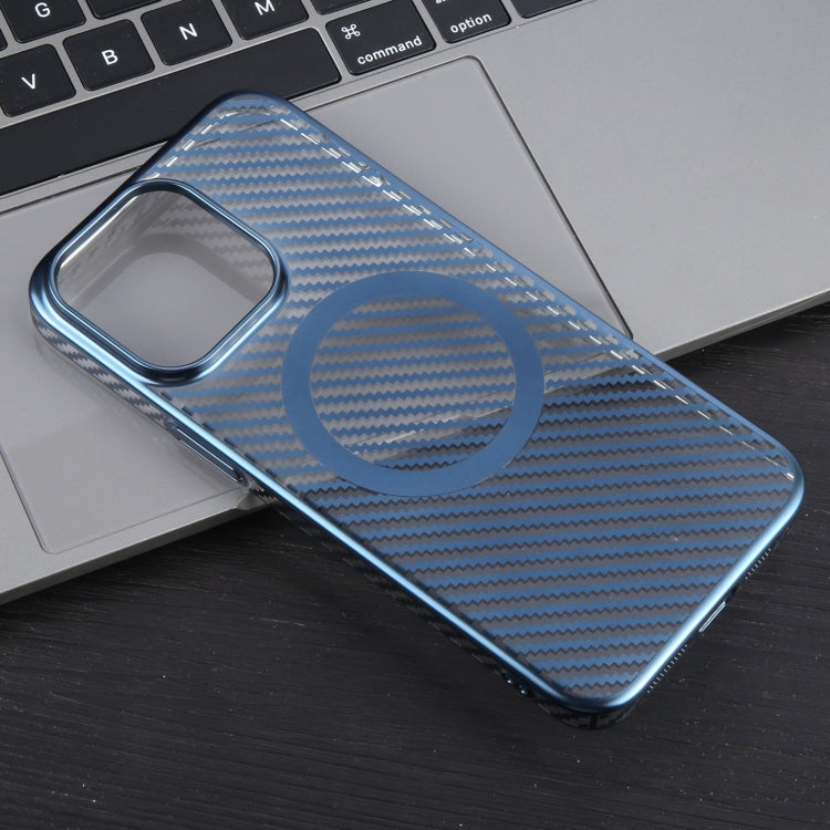 For iPhone 13 6D Plated Carbon Fiber Clear Magsafe PC Phone Case