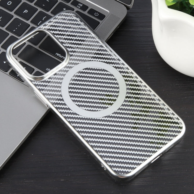 For iPhone 12 Pro Max 6D Plated Carbon Fiber Clear Magsafe PC Phone Case