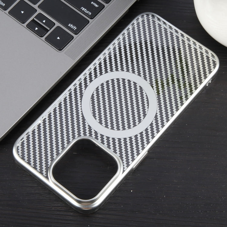 For iPhone 12 Pro Max 6D Plated Carbon Fiber Clear Magsafe PC Phone Case