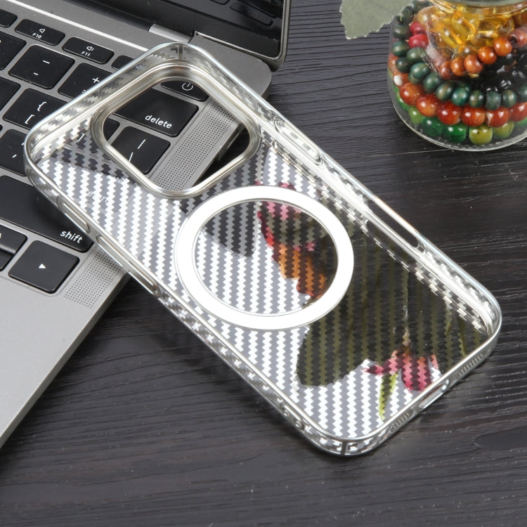 For iPhone 16 Pro Max 6D Plated Carbon Fiber Clear Magsafe PC Phone Case